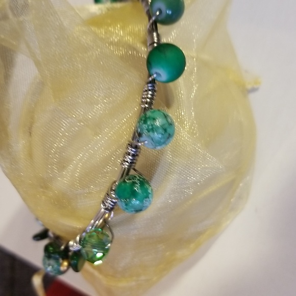 Boho Faux Jade Stone Chunky Bangle Earring Bracelet  Set - Picture 16 of 16